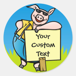 Pegatina Redonda Cerdo con signo