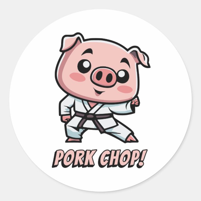 Pegatina Redonda ¡Cerdo! Cute Personalizado Karate Pig Pun (Anverso)