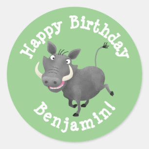 Pegatina Redonda Cerdo de brujo divertido personalizado de cumpleañ