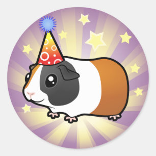 Pegatina Redonda Cerdo de Guinea de cumpleaños (pelo liso)