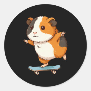 Pegatina Redonda Cerdo de Guinea Divertido Patinador Monopatín Bail