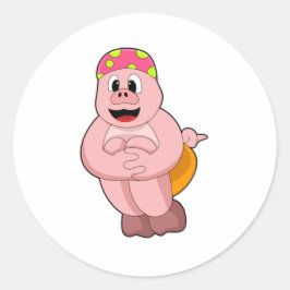 Pegatina Redonda Cerdo en saltar al agua