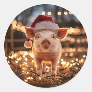 Pegatina Redonda Cerdo en un Sombrero
