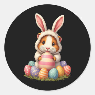 Pegatina Redonda Cerdo guineano conejo de pascua de Guinea feliz es