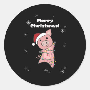 Pegatina Redonda Cerdo Merry Christmas Animals Cerdos