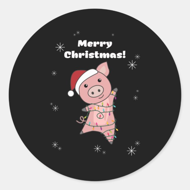Pegatina Redonda Cerdo Merry Christmas Animals Cerdos (Anverso)