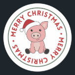 Pegatina Redonda Cerdo Merry Christmas Animals Pigs Classic Round S<br><div class="desc">El cerdo para Navidades con luces de hadas. Animales divertidos con regalos y nieve para las vacaciones. También es gracioso para los Navidades en julio. Los cerdos son animales bonitos y perfectos para los Navidades.</div>