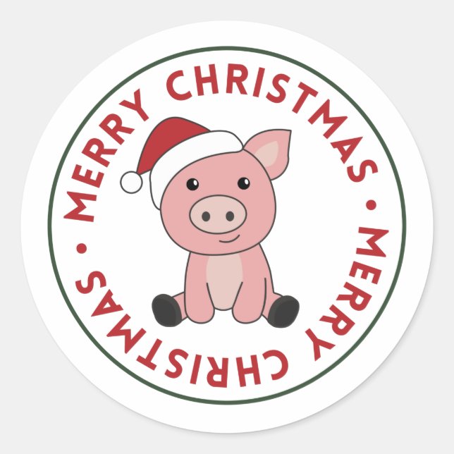 Pegatina Redonda Cerdo Merry Christmas Animals Pigs Classic Round S (Anverso)