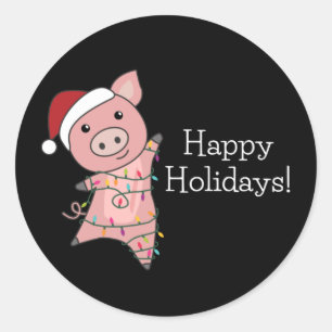 Pegatina Redonda Cerdo Merry Christmas Animals Pigs Classic Round S