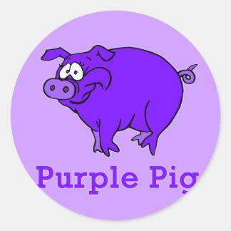 Pegatina Redonda Cerdo morado en ropa, tazas, bebés Camisetas