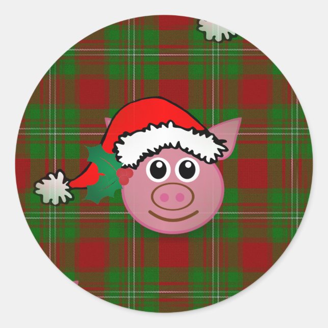 Pegatina Redonda cerdo navidad (Anverso)