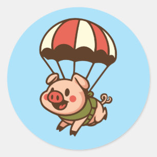 Pegatina Redonda Cerdo paracaidista