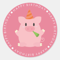 Cerdo rosado lindo cumpleaños feliz