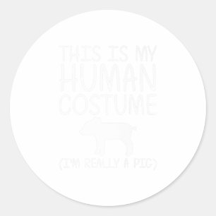 Pegatina Redonda Cerdo Sencillo Cerdo Halloween Cústula Humana Cerd