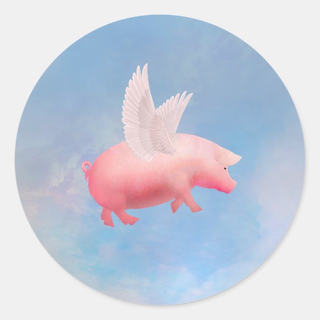 Pegatina Redonda Cerdo volador (Anverso)