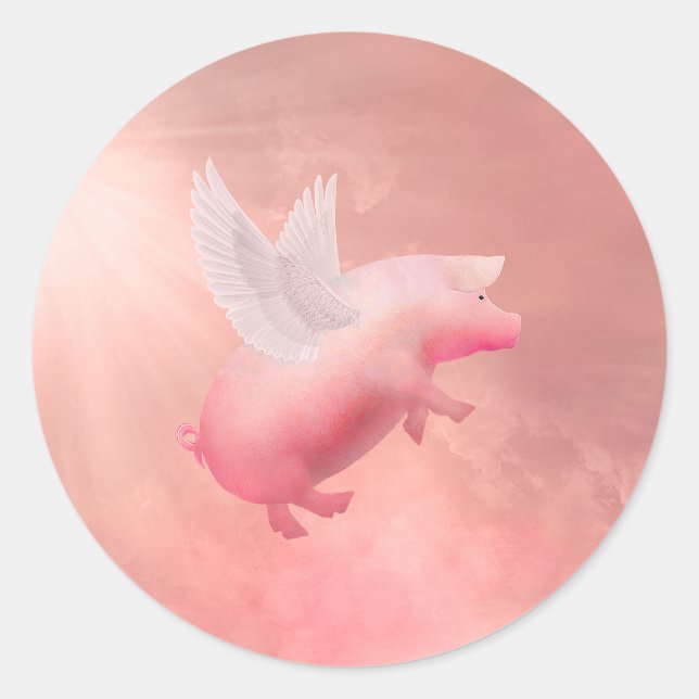 Pegatina Redonda Cerdo volador (Anverso)