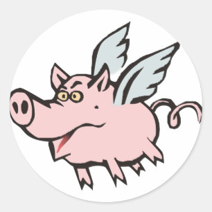 Pegatina Redonda cerdo volador cerda flying pig hog