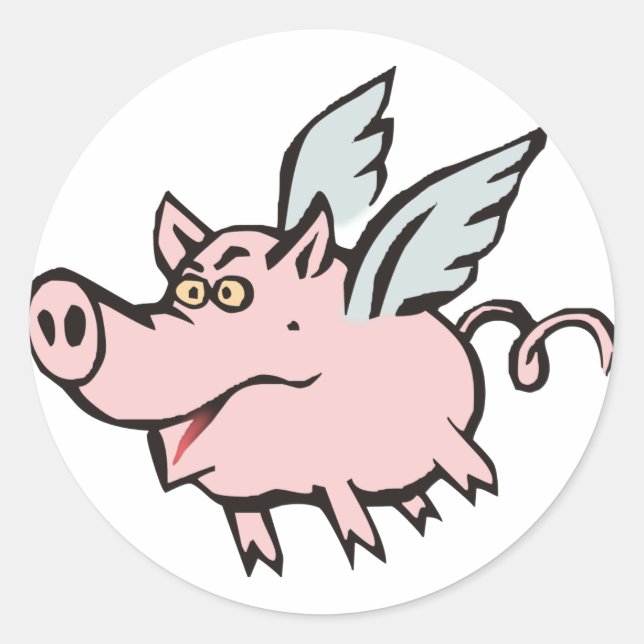 Pegatina Redonda cerdo volador cerda flying pig hog (Anverso)