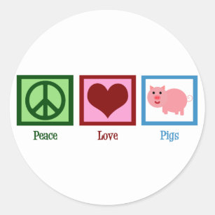 Pegatina Redonda Cerdos de amor por la paz