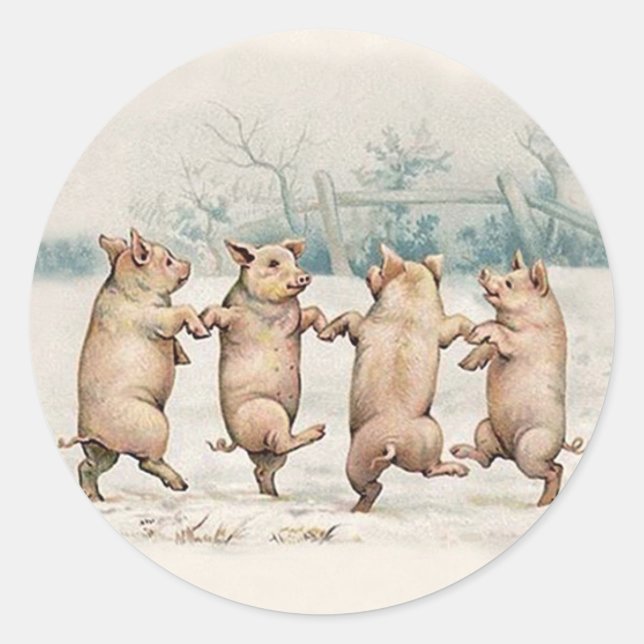 Pegatina Redonda Cerdos de baile graciosos y pequeños - Animales an (Anverso)