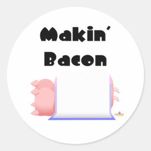 Pegatina Redonda Cerdos duermes Blue Pink Blanket Makin' Bacon