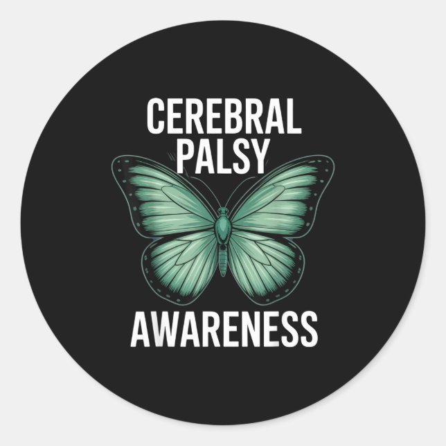Pegatina Redonda Cerebral Palsy Awareness Butterfly Suprters And Ad (Anverso)