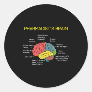 Pegatina Redonda Cerebro de farmacéutico divertido farmacéutico reg