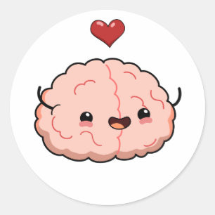Pegatina Redonda Cerebro Kawaii