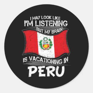 Pegatina Redonda Cerebro que parece estar escuchando de vacaciones