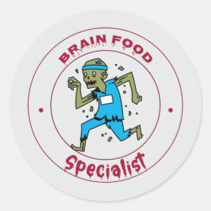 Pegatina Redonda Cerebro zombi especialista en alimentos cerebrales