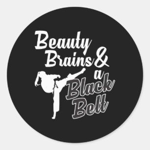 Pegatina Redonda Cerebros De Belleza Y Artes Marciales Del Cinturón