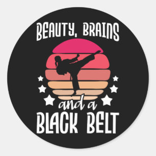 Pegatina Redonda Cerebros De Belleza Y Un Cinturón Negro - Ar Marci