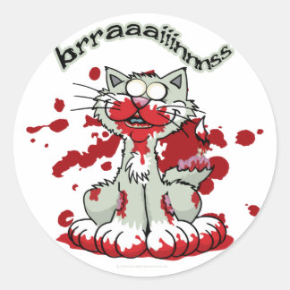 Pegatina Redonda ¡¡¡Cerebros Kitty Zombie!!