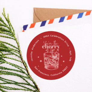 Pegatina Redonda Cereza Rosa Antiguo en la Parte Superior Dirección
