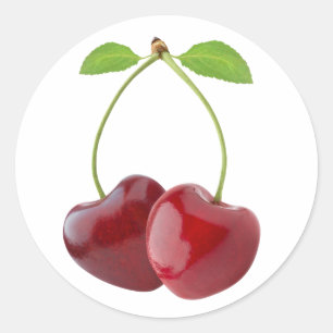 Pegatina Redonda Cerezas con forma de corazón