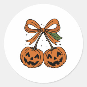 Pegatina Redonda Cerezas de calabaza otoño Girly Halloween otoño ca