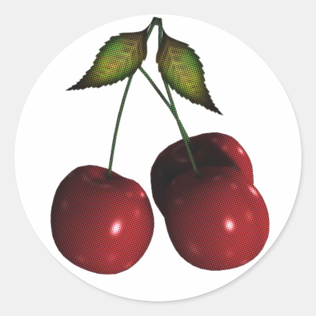 Pegatina Redonda Cerezas de semitono 3D (Anverso)