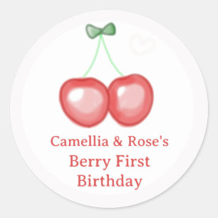 Pegatina Redonda Cerezas Lindas para el Cumpleaños Berry Primero