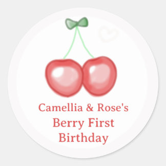 Pegatina Redonda Cerezas Lindas para el Cumpleaños Berry Primero