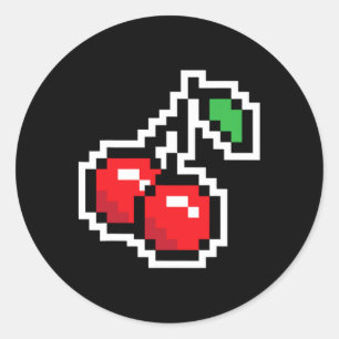 Pegatina Redonda Cerezas Pixel Disfraz de Halloween de videojuego d