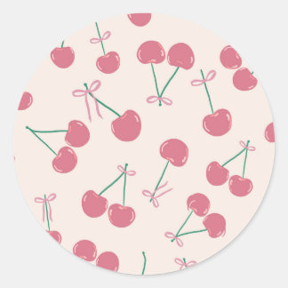 Pegatina Redonda Cerezas rosadas con lazos