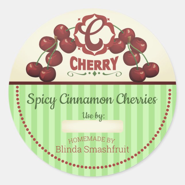 Pegatina Redonda cerezas vintage fruta cereza enlatado personalizad (Anverso)