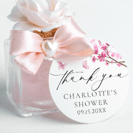 Pegatina Redonda Cerezo de Flor de Cerezo Mariposa Rosa Gracias