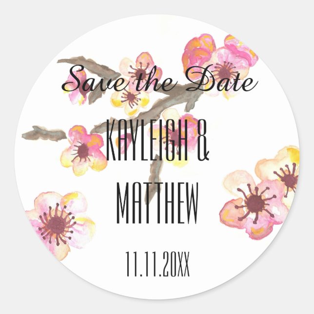 Pegatina Redonda Cerezo en flor (Anverso)