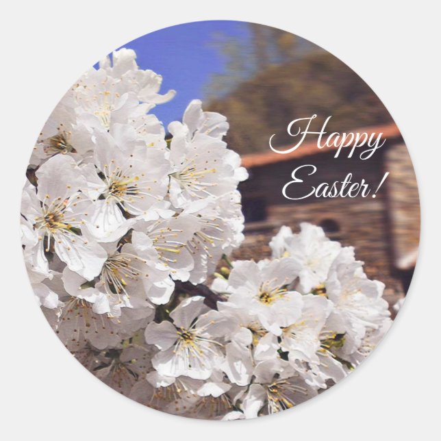 Pegatina Redonda Cerezo en flor. Semana Santa. (Anverso)