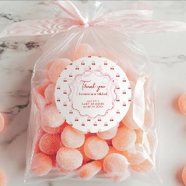 Pegatina Redonda Cerezo en la cima rosada bebé roja ducha