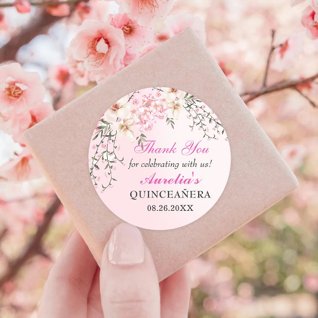 Pegatina Redonda Cerezos en flor dulce Floral Dieciséis cumpleaños (Subido por el creador)