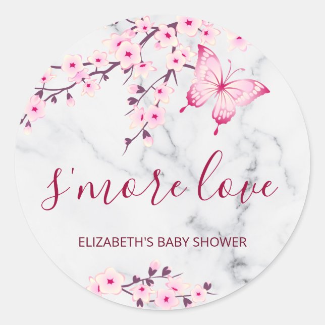 Pegatina Redonda Cerezos en flor mariposa S.A. Amor (Anverso)