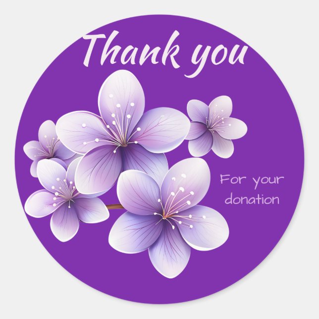 Pegatina Redonda Cerezos morados en flor gracias por la donación (Anverso)