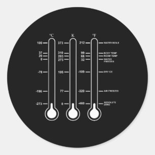 Pegatina Redonda Cero Absoluto de Temperatura Ciencia Celsius Kelvi